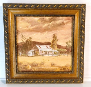 Rustic Farmhouse Oil Painting Vintage Original Landscape Signed Framed Small - Picture 1 of 8