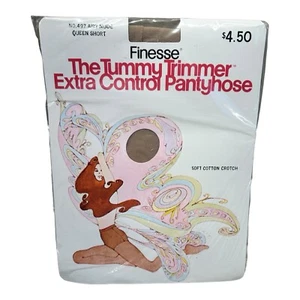 Vintage 1978 Finesse The Tummy Trimmer Extra Control Pantyhose Airy Nude Q Short - Picture 1 of 3