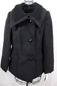 Abrigo Chaqueta de Cuello Tejido TAHARI Greyson Negro de Gran Tamaño 14 Nuevo con Etiquetas - Imagen 1 de 6