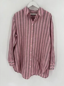 Boden Hemd mit Knopfleiste Damen 12 rosa braun vertikal gestreift Leinen Langarm - Bild 1 von 17
