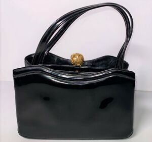Morris Moskowitz  MM Vintage Black Patent Leather Evening Bag Handbag Purse