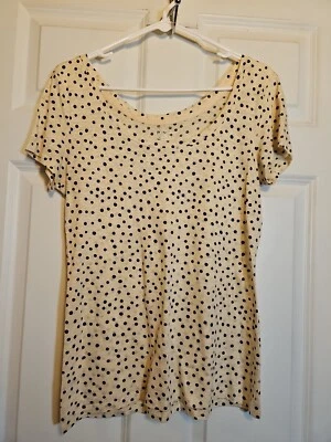 Top Ann Taylor Loft Love Lino Pequeño Marfil Negro Lunares Foto 1 de 4