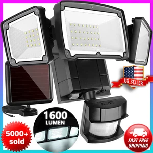 Solar Lights Motion Sensor Security LED Waterproof Adjustable Head Black - Picture 1 of 9