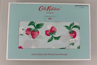 Cath Kidston Set of 2 Standard Pillowcases Summer Strawberry 100% Cotton Percale - Image 1 of 4