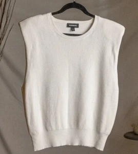 Suéter Express Mujer’s Mediano Marfil Blanco Sin Mangas Hombreras 90’s Hippie - Imagen 1 de 10