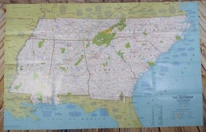 1978 CLOSE UP USA Plastic/Vinyl? Map of The Southeast 35" X 22 1/2" Folded - Picture 1 of 4