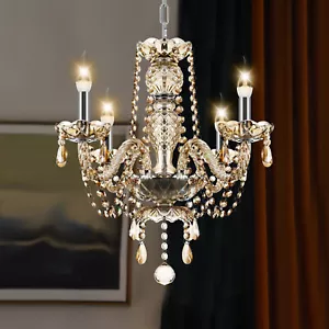Elegant 4 Light Crystal Chandelier Glass Ceiling Pendant Fixture Lighting E12 - Picture 1 of 10