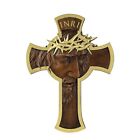 Crown of Thorns Jesus Cross Wll Decor, Handmade Wooden Cross for Wall, INRI C...