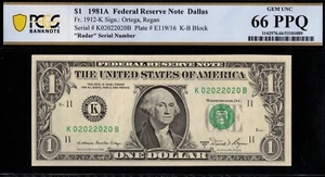 1981A $1 FRN K02022020B RADAR P.C.G.S #64PPQ - Picture 1 of 3