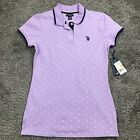 US Polo Assn Womens Classic Polka Dot Polo Shirt Size S Purple Short Sleeve NWT
