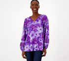 NEW Isaac Mizrahi Live! Women's Top Sz M Floral Printed Split Neck Purple