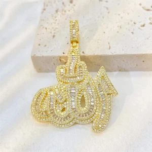 10K YELLOW GOLD OVER ROUND Real 0.75ct DIAMONDS ALLAH Muslim ISLAM CHARM PENDANT - Picture 1 of 4