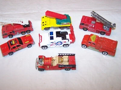 LOT of 7 Matchbox, Hot Wheels FIRE RESCUE TRUCKS, HUMMER + CAR 1950's - 2000's - Image 1 of 3