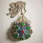 Collection Pendant Qianlong Silver Cloisonn É Blue and Green Sapphire Necklace