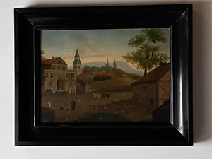 Granja con animales pintura al óleo sobre chapa - Imagen 1 de 9