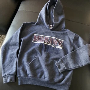 Mohawk Day Camp Kids Medium hooded sweatshirt heather navy blue jerzees 1929 - Picture 1 of 3