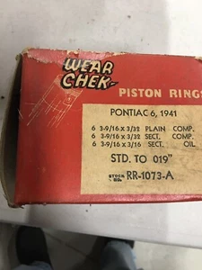 NEW SET OF WEAR CHEK 1941 PONTIAC 6 CYL PISTON RINGS STANDARD TO .019 CHROME FIN - Picture 1 of 4
