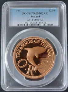 SEALAND PRINCIPALITY PROOF 2-1/2 DOLLAR COIN 1994 YEAR X#11 ORCA WHALE PCGS PR69 - Bild 1 von 3