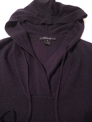 SCOOP  100% CASHMERE (S) Blue Sleeveless HOODIE Sweater OVERSIZED, Pouch Pockets - Image 1 of 4