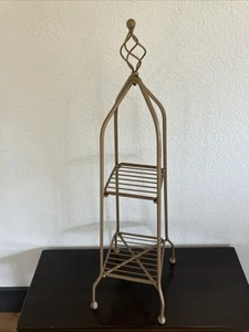 32" Victorian Twisted Metal Jewelry Display Stand Tea Cup 2-Tier Rack Gold - Picture 1 of 13