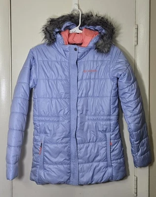 Columbia Thermal Coil Blue Coat With Removable Faux Fur On Hood Girls Size Large - Image 1 of 4