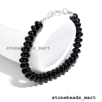 Bracciale con perline 8-9 mm in argento sterling 925 con spinello nero e... - Immagine 1 di 4