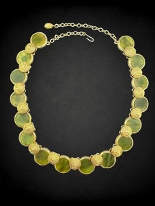Vintage Swoboda Green Nephrite Jade Disc Goldtone Medallion Adjustable Necklace - Picture 1 of 7