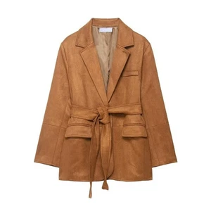 Veste Élégante En Suède Synthétique Pour Femmes Avec Ceinture Chic - Picture 1 of 6