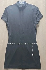 Vintage Cache Rhinestone High Neck Bodycon Mini Dress Black Size L Made In USA - Picture 1 of 8