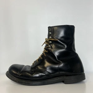 Vintage 70s 80s Black Leather Military Lace Up Combat Boots Army Mens US Sz 12 E - Picture 1 of 13