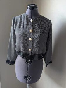 Vintage Handmade Cropped Secretary Blouse 50s/80s/90s Goth Lace XS - Picture 1 of 2