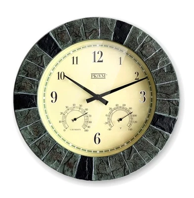 14 in Waterproof Wall Clock with Thermometer & Hygrometer | Faux Slate Design - Image 1 of 4