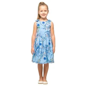 Girls Kids Shoulder Bow Dress Blue Age 3-12 Years - Picture 1 of 10