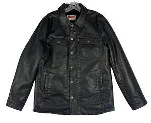 Levis Jacket Men Small Faux Leather Sherpa Lined Black Winter Coat Trucker - Picture 1 of 15