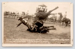 RPPC Cody WY Stampede Bob Crisp Crumbling Ann Doubleday Rodeo Action Postcard - Bild 1 von 2