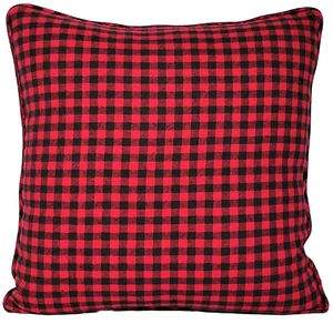 Red and Black Gingham Check Flannel 18" Decorative Throw Pillow Cover w/Cording - Picture 1 of 6