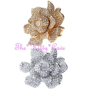 Moulin Gatsby Cocktail Ouvert Rose Floral Fleur Bague W/Cristaux Swarovski - Picture 1 of 5