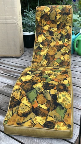 Vintage MCM 1970s Floor Lounge TV Game Chair Recliner Hassock brown gold green Cover