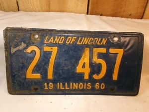 Vintage 1960 Illinois ~ Land of Lincoln ~ Single License Plate 27 457 - Picture 1 of 3