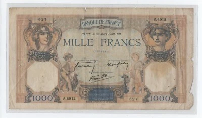 FRANCE 1000 FRANCS 1939 PICK 79B LOOK SCANS - Image 1 of 2