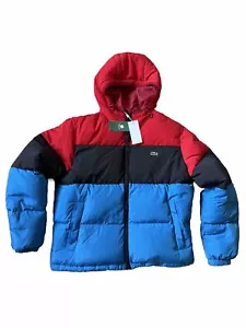 Lacoste Coat Puffer Jacket Blue Multi Size XL Extra Large Down Insulated NEW - Picture 1 of 22