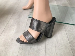 NWOB VERY Metallic Grey Cracked Gunmetal Block Heel Mules UK7 / EU40 - Picture 1 of 10