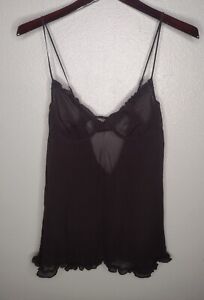Vintage Victoria's Secret 100% Silk Black Nightgown 36B Ruffles Underwire X