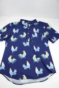 Chubbies The Fowl Play Polo Shirt Mens Large Blue Chicken Print Golf Stretch - Picture 1 of 10