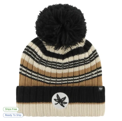 Ohio State Buckeyes '47 Women's Barista Cuffed Knit Hat with Pom - Khaki - Image 1 of 2