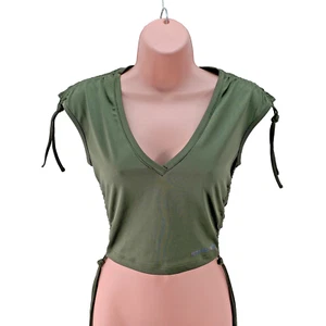 iets frans Sport Workout Top Urban Outfitters, Ruched V-Front, Size XS, Khaki - Picture 1 of 14
