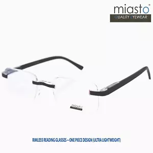 MIASTO RECTANGULAR UNISEX RIMLESS SQUARE READING GLASSES+1.50~ ULTRA LIGHTWEIGHT - Picture 1 of 4