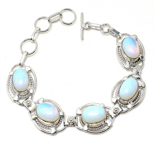 VALENTINO Bracciale gioielli in argento sterling 925 fatto a mano con pietre preziose opalite latte misura 7 8