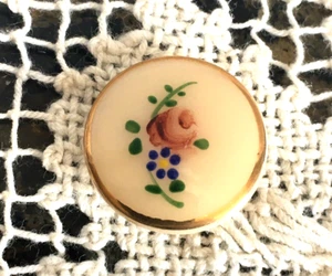Vintage LA MODE Rose Button. Caramel Glass with Paint & Gold Finish.  11/16" - Picture 1 of 8