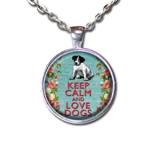 Keep Calm and Love Dogs Words - Handmade Round Glass Pendant Necklace - Picture 1 of 10